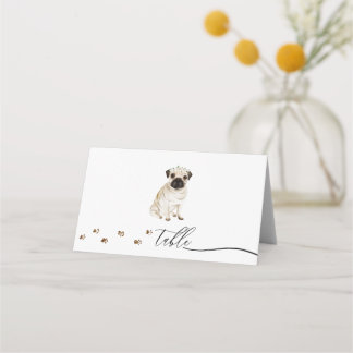 Pug-puppy Hondenbezitter Huwelijk Script Tafel Plaatskaartje