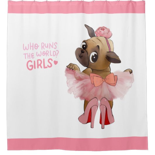 Pug puppy in roze Tutu Animal Dog Girly Douchegordijn (Voorkant)