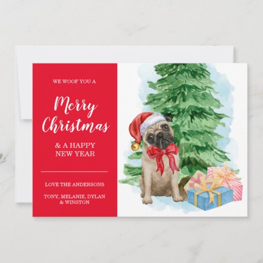 Pug Puppy Indure kerstkerstkerstkerstkerstkerstman Kaart (Voorkant)