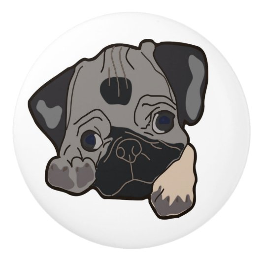 PUG PUPPY KERAMISCHE KNOP (Voorkant)