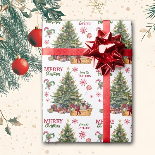 Pug Puppy mand onder de boom Cadeaupapier