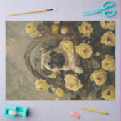 Pug Puppy Mand van Gele Rozen Decoupage Tissuepapier (Craft)