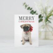 Pug Puppy met kerstboog Feestdagenkaart (Staand voorkant)