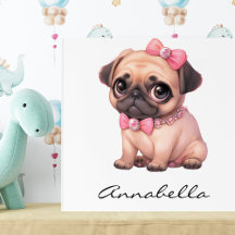 Pug Puppy met roze strik illustratie aangepaste na