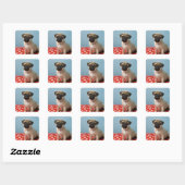 Pug puppy op bed vierkante sticker (Vel)