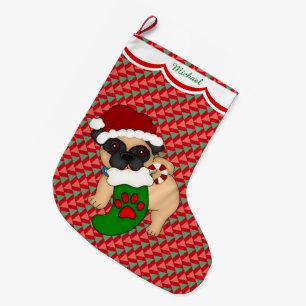 Pug Puppy Pattern Gepersonaliseerd Grote Kerstsok