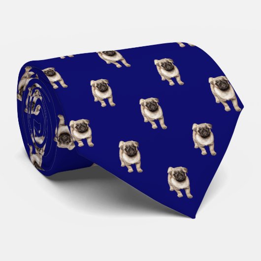 Pug Puppy Pattern op Light Navy Blue Stropdas (Opgerold)