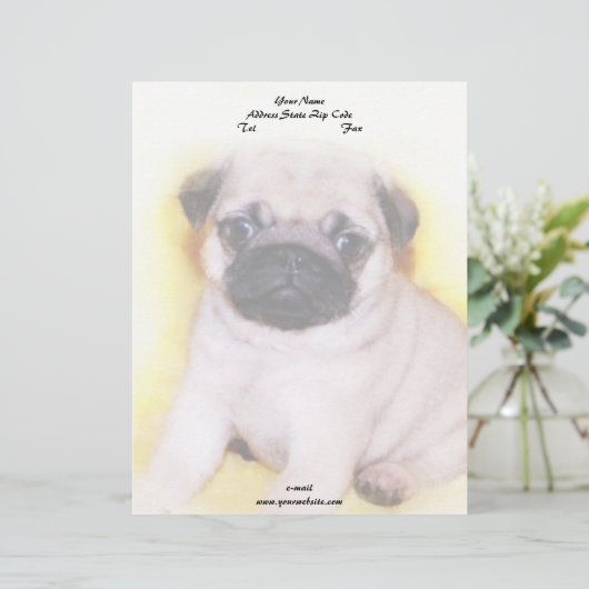 Pug Puppy Persoonlijk Briefhoofd (Staand voorkant)