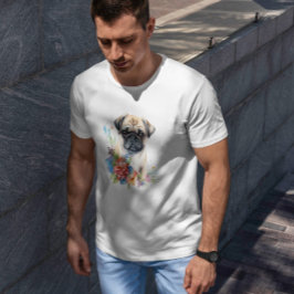 Pug Puppy Pet Waterverf Flower T-shirt