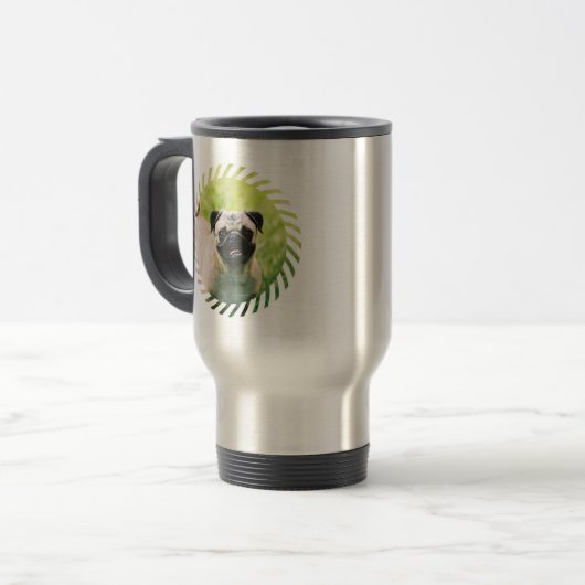 Pug Puppy Roestless Travel Mug Reisbeker (Voorkant links)