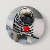 Pug Puppy Ronde Button 7,6 Cm (Voorkant)