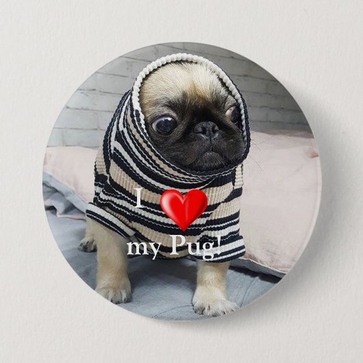 Pug Puppy Ronde Button 7,6 Cm (Voorkant)