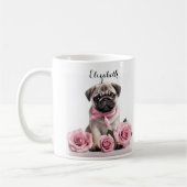 Pug Puppy Roze Rozen Gepersonaliseerde hond Koffiemok (Links)
