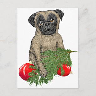 Pug Puppy Schattig Christmas Dog Art Feestdagenkaart