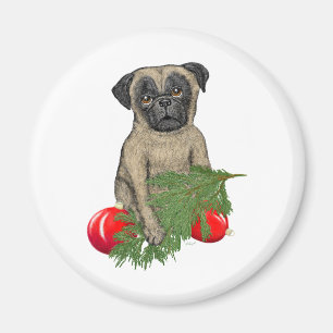 Pug Puppy Schattig Christmas Dog Art Magneet