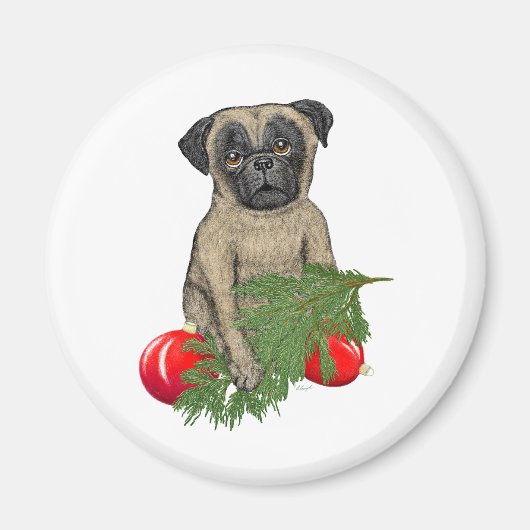 Pug Puppy Schattig Christmas Dog Art Magneet (Voorkant)