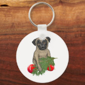 Pug Puppy Schattig Christmas Dog Art Sleutelhanger (Voorkant)