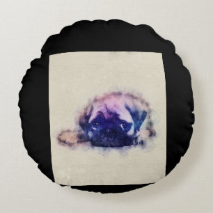 Pug Puppy Sketch Pug Hondenliefhebbers Gift Rond Kussen