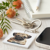 Pug Puppy Sleutelhanger (Voorkant Rechts)