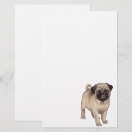 Pug Puppy Stationery Briefpapier (Voorkant / Achterkant)