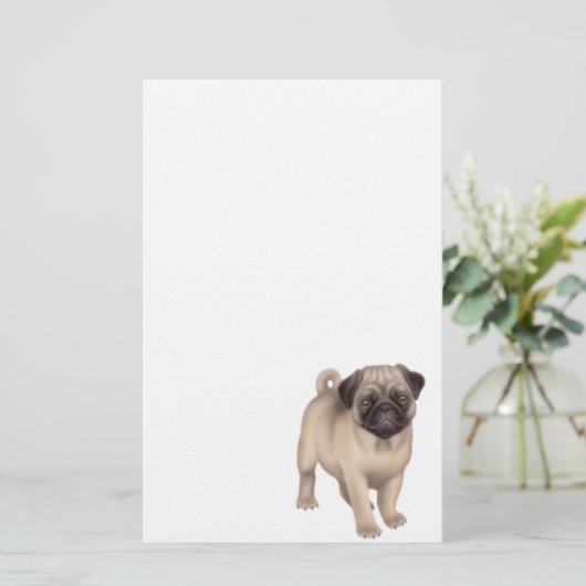 Pug Puppy Stationery Briefpapier (Staand voorkant)
