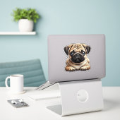 Pug Puppy Sticker (Laptop op bureau)