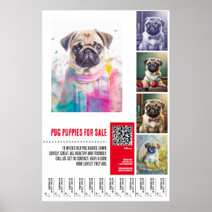 Pug puppy te koop poster sjablonen
