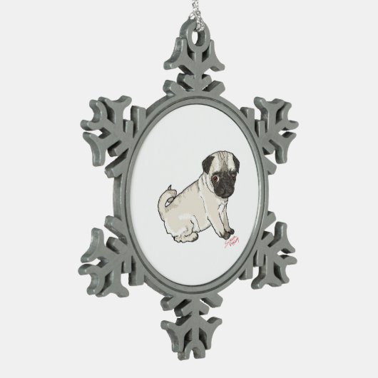Pug Puppy Tin Sneeuwvlok Ornament (Links)