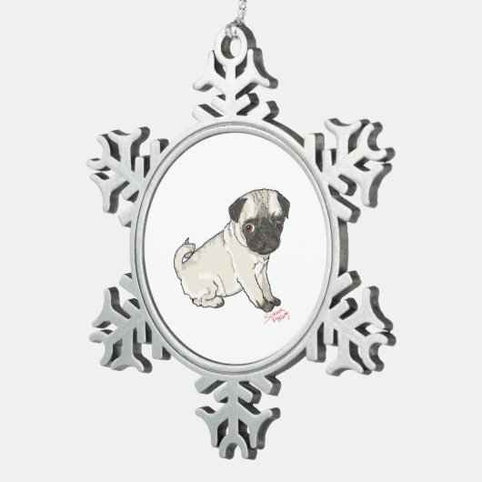 Pug Puppy Tin Sneeuwvlok Ornament (Rechts)