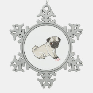 Pug Puppy Tin Sneeuwvlok Ornament