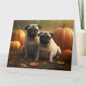 Pug Puppyl Herfstplezier Pompoen Kaart (Voorkant)