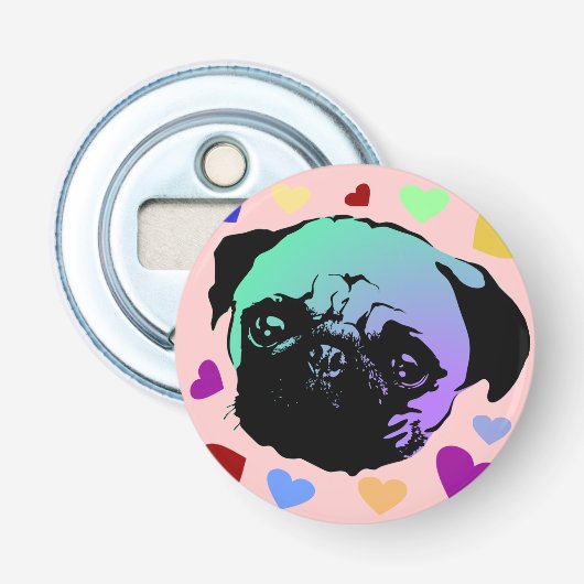 Pug Puppyp Hond PopArt Retro Stijl Button Flesopener (Voorkant)