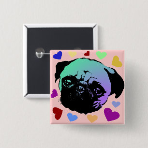 Pug Puppypuppy PopArt Retro Stijl Vierkante Button 5,1 Cm