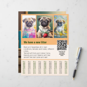 Pug-puppy's te koop flyer sjabloon QR-code