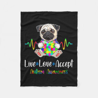 Pug Puzzle Piece Live Love Accepteer Autisme Aware Fleece Deken