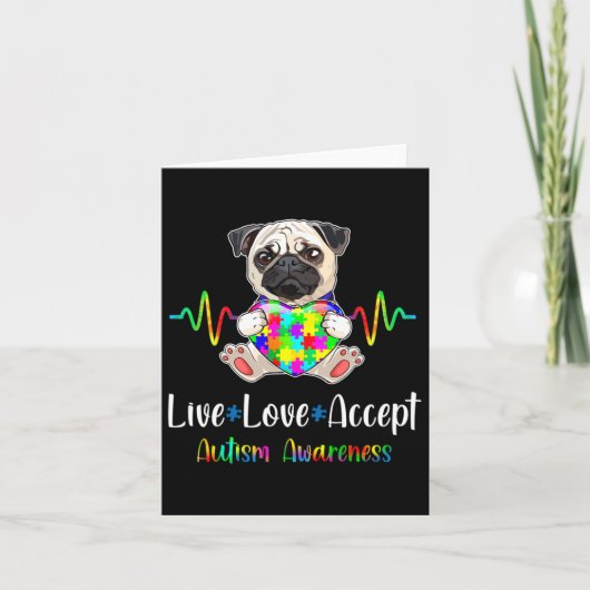 Pug Puzzle Piece Live Love Accepteer Autisme Aware Kaart (Voorkant)