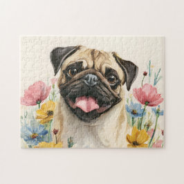 Pug Puzzle – Watercolor Legpuzzel