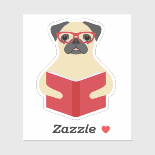 Pug Reading Boek Custom-Cut Vinyl Stickers (Vel)