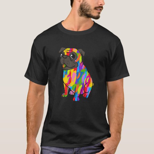 Pug Regenboog Kleur Dier T-shirt (Voorkant)