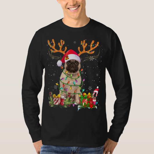 Pug Reindeer Family Matching Kerstpyjama Dog T-shirt (Voorkant)