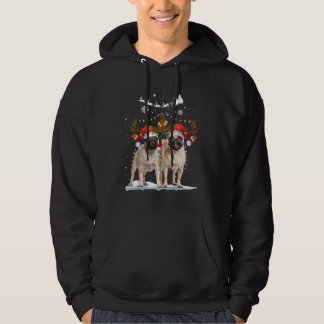 Pug Rendier Kerstman Hoed Kerstverlichting Kerstmi Hoodie