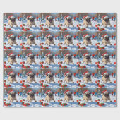 Pug Rent in de Sneeuw met Kerstmuts Cadeaupapier (Vlak)