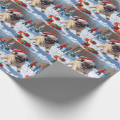 Pug Rent in de Sneeuw met Kerstmuts Cadeaupapier (Hoek)