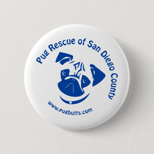 Pug Rescue San Diego County Logo - Blue Ronde Button 5,7 Cm