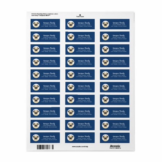 Pug Return Address Labels (Full Sheet)
