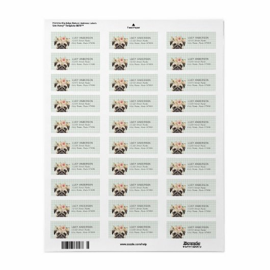 Pug Return Address Labels (Full Sheet)
