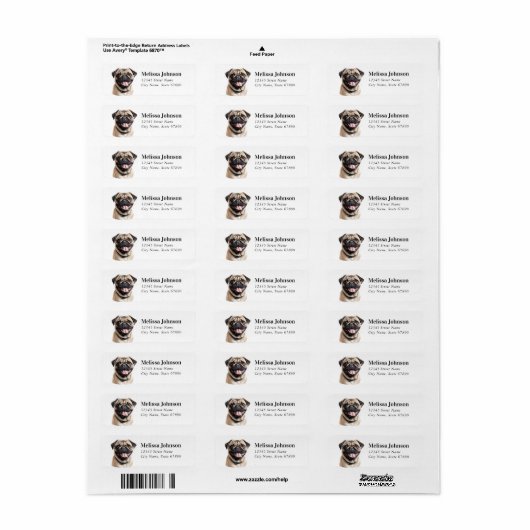 Pug Return Address Labels (Full Sheet)