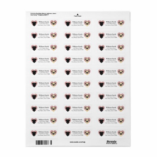 Pug Return Address Labels (Full Sheet)