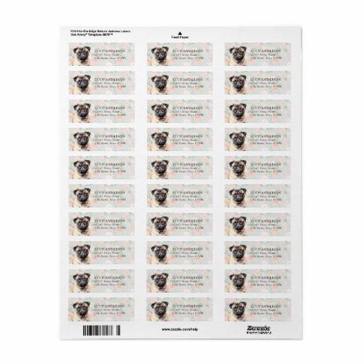 Pug Return Address Labels (Full Sheet)