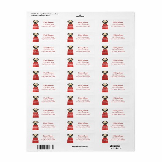 Pug Return Address Labels (Full Sheet)